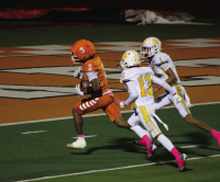 Zaki Brown (#3) rushes for the end zone during Kemp’s home district game against Venus on October 23rd. Photo courtesy of Blaine Clamon