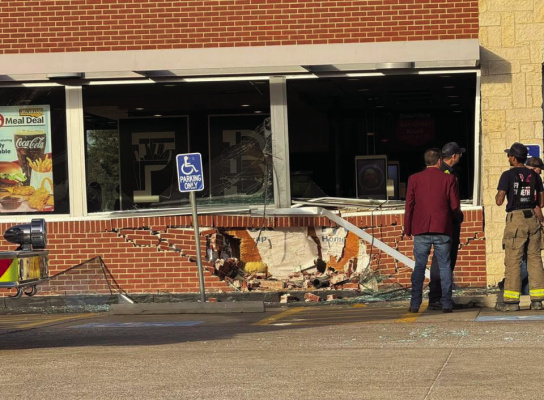 Photo courtesy of Minister Laura Marie The aftermath of a car that went into the side of the McDonald’s restaurant location in Kaufman on Wednesday, Feb. 25.