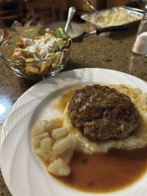 Luke enjoyed this dish of ground oryx hamburger steak prepared by Nacolh Vickrey at the Choctaw Hunting Lodge in Southeast Oklahoma last week. Hands down, this is one of Luke’s favorite meals. Photo by Larry Weishuhn