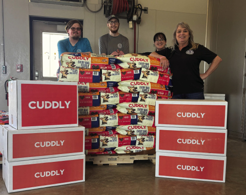 CUDDLY donated 2,000 lbs. of dog food to Kaufman County shelter for dogs as they look for their forever homes. Courtesy photo