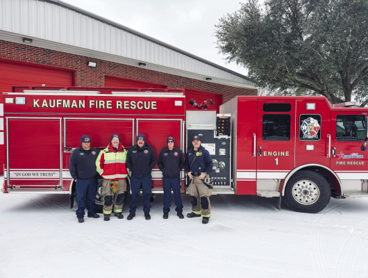 Kaufman Fire Department worked around the clock to keep the community safe and warm during the recent winter storm as roads became difficult to maneuver for days in downtown. Photos courtesy of Kaufman Fire Rescue Station 1