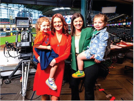 Julia Morales Clark (left) and Jenny Cavnar with their daughters before a game where they made Major League Baseball history for the first game with women play-by-play announcers for each team in May 2024. Morales Clark received her own day in Houston on April 29, 2025. Courtesy File Photo