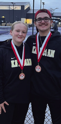 Photo courtesy of Michael Lott Caid Williams and Lilyann Martin earned a consolation in mixed doubles tennis for Kaufman at the Melissa College Showcase Tournament.