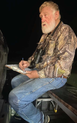 Larry Weishuhn aka ‘Mr. Whitetail,’ at work on a deer spotlight count. There are many ways to learn about the deer on your property and in this week’s column, Luke shares some tips from Mr. Whitetail. Photo by Luke Clayton