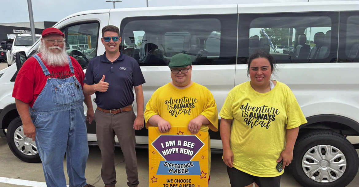 After years of working towards the goal of a new vehicle, Bee-Happy Programs has their second van. The Busy Bee Van Fund was aided by the Kaufman County community, including Kaufman County Leadership Group, Platinum Ford and multiple other donors. The van represents more access, more independence and opportunities for the Busy Bees. Photo courtesy of Bee-Happy